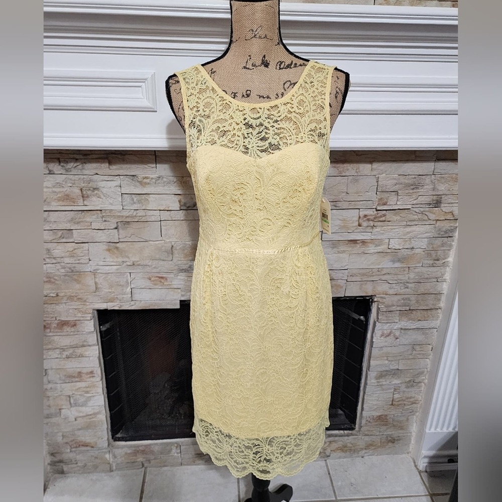 Jessica Simpson lemon yellow lace overlay sweetheart neckline dress size 8 new!!